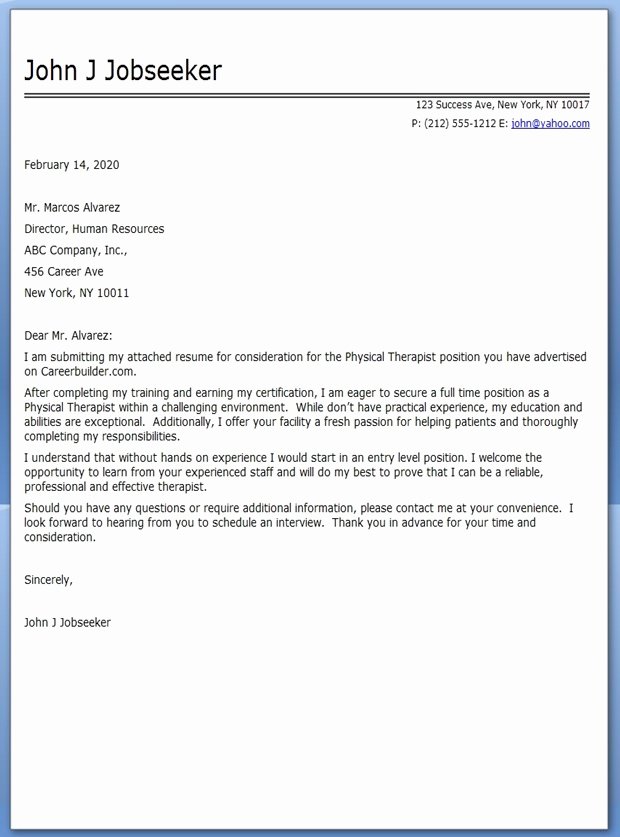 Physical therapist Cover Letter Sample