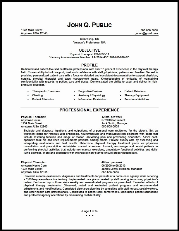 Physical therapist Resume
