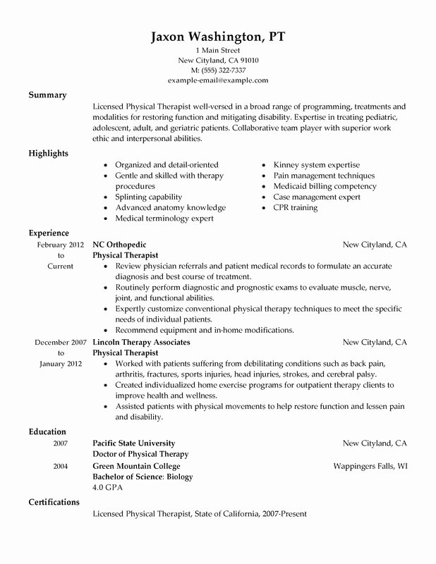 Physical therapist Resume Examples Created by Pros