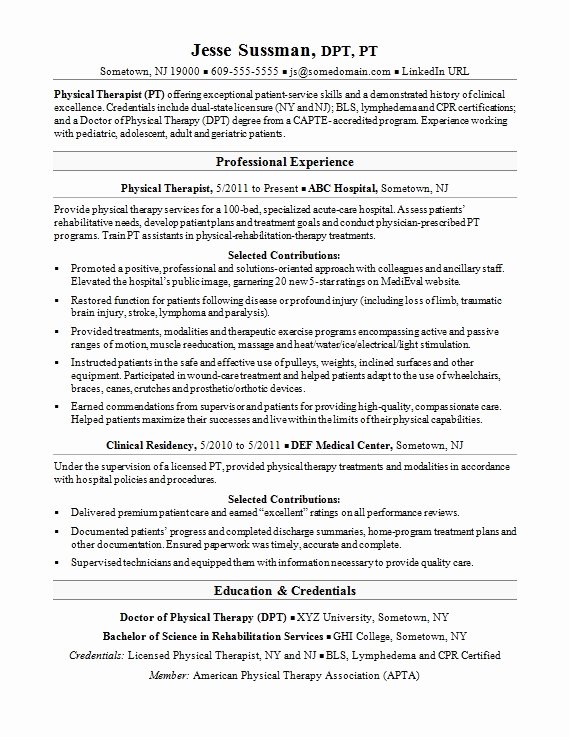 Physical therapist Resume Sample