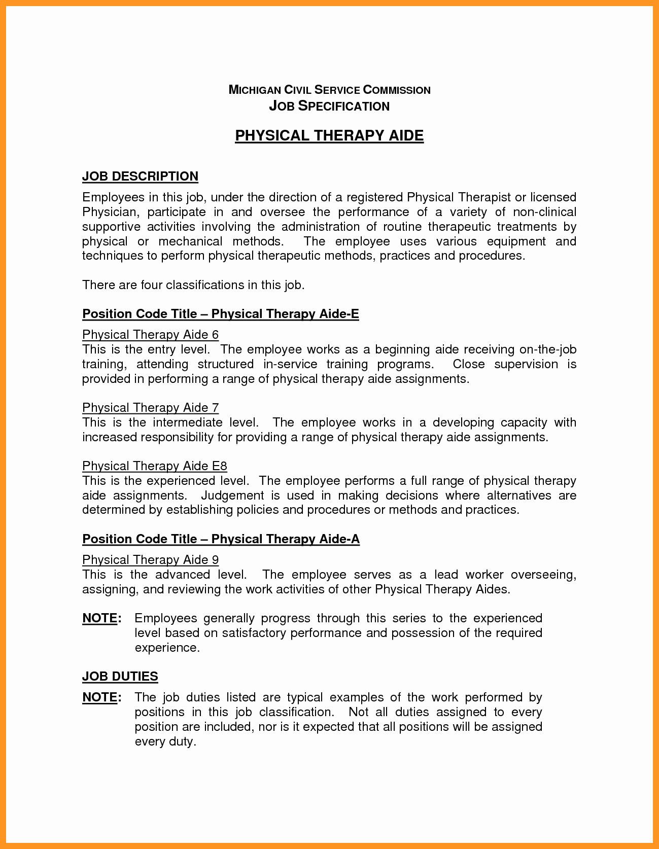 physical therapy aide resume sample