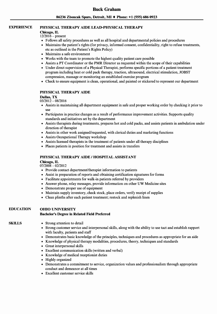 Physical therapy Aide Resume Samples