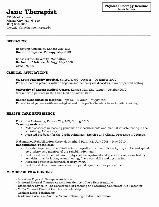 Physical therapy Resume Sample