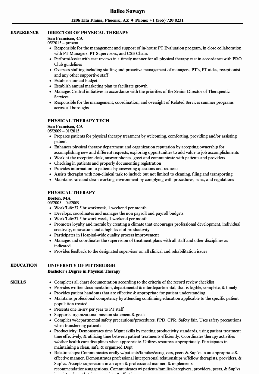 Physical therapy Resume Samples