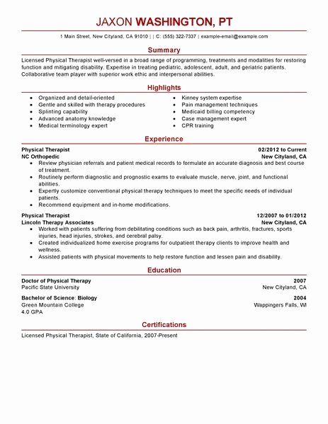 Physical therapy Resume Samples Best Resume Gallery