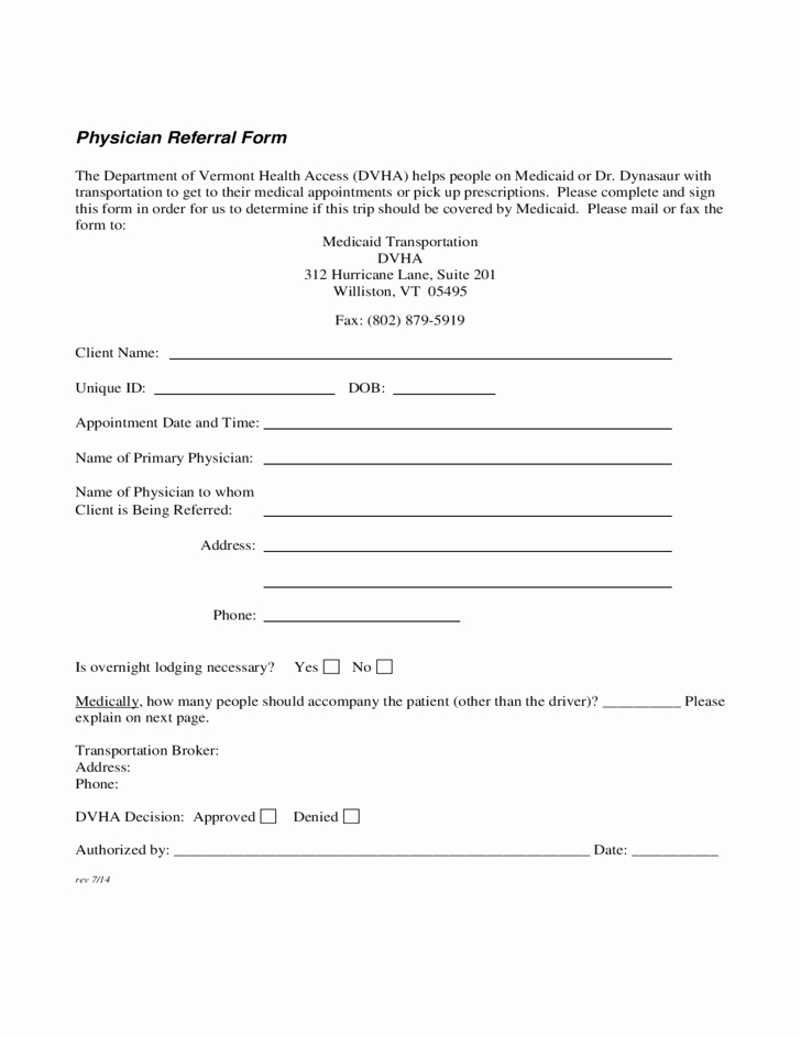Physician Referral form Vermont Free Download