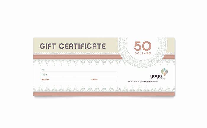 Pilates &amp; Yoga Gift Certificate Template Word &amp; Publisher