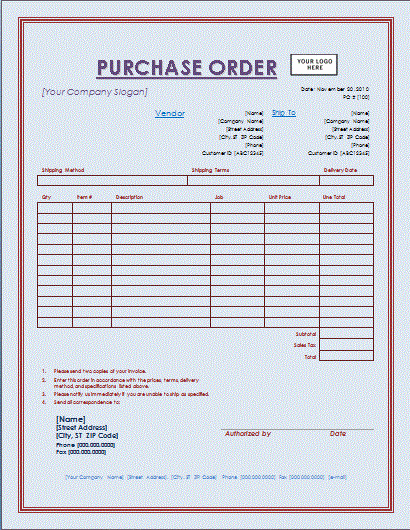 Pin Purchase order format In Word Template On Pinterest