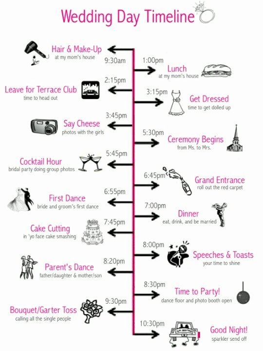 Pin Wedding Day Timeline Template Sample format Example On