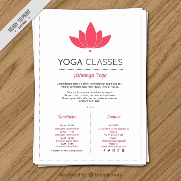 Pink Flower Yoga Classes with Timetables Flyer Vector