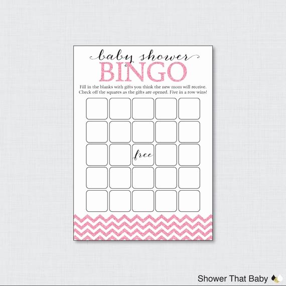 pink glitter chevron baby shower bingo