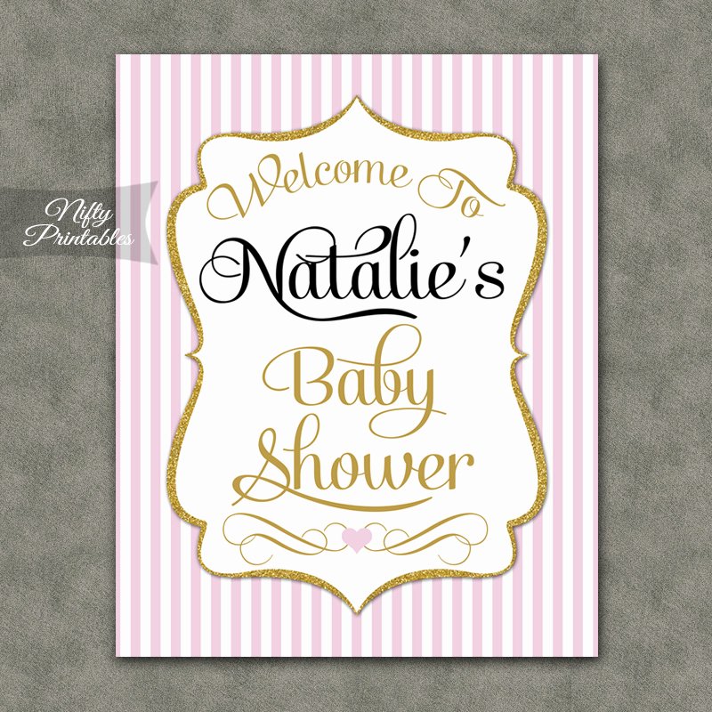 Pink Gold Girl Baby Shower Wel E Sign Nifty Printables