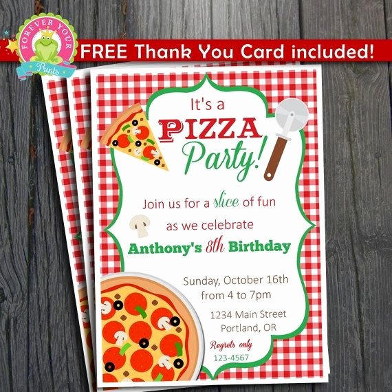Pizza Party Invitation Free Thank You Card Included