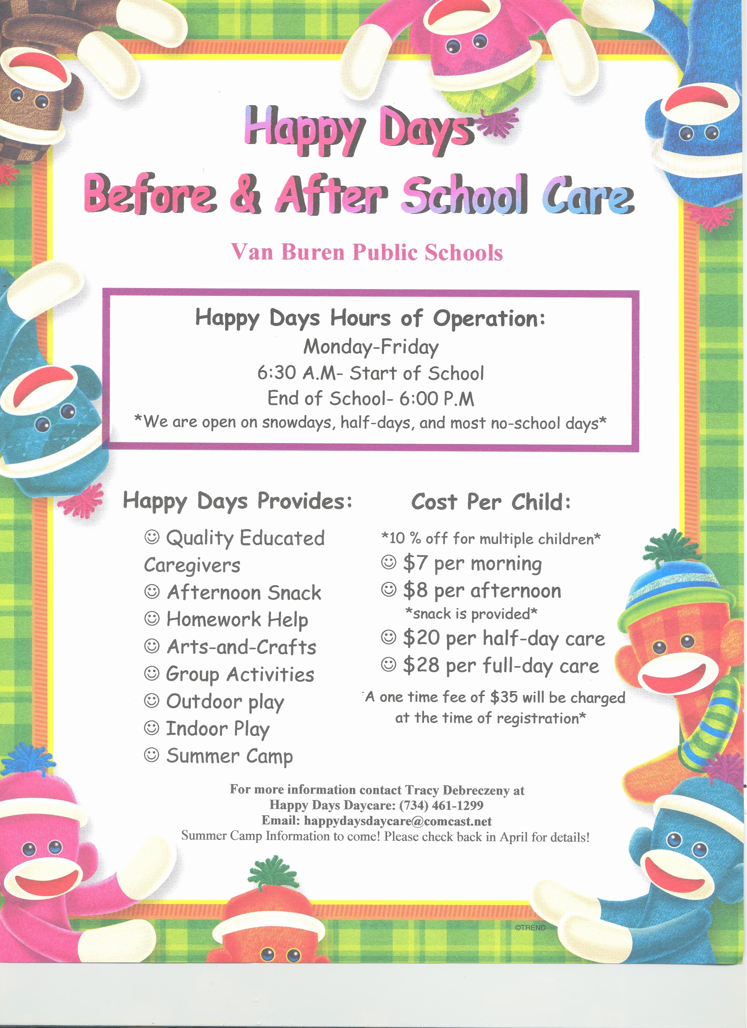 Please See the Happy Days Day Care Flyer