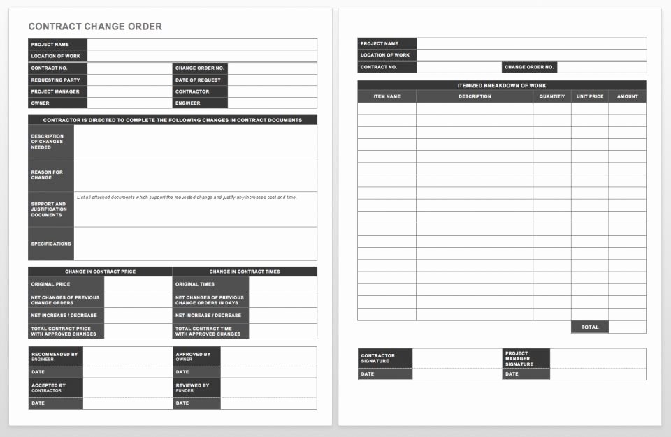 Plete Collection Of Free Change order forms
