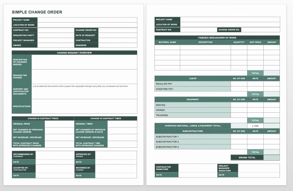 top change order form templates