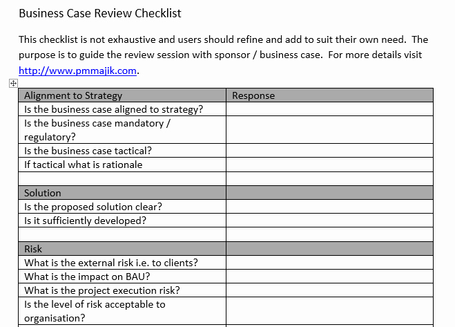 Pmo Business Case Review Checklist Plus Free Template
