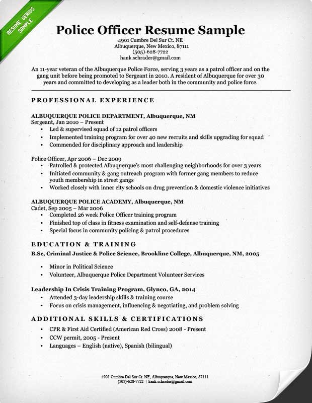 police officer resume example