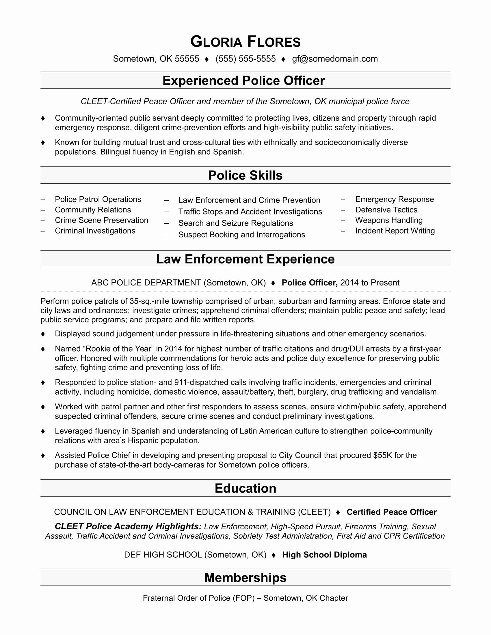 Police Ficer Resume Sample