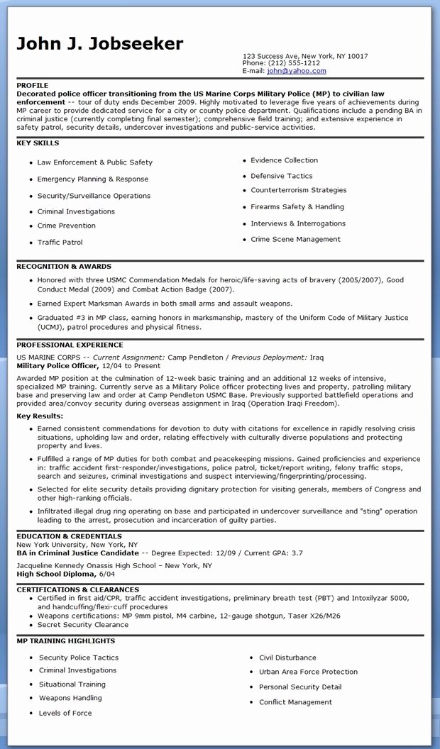 police officer resume template free