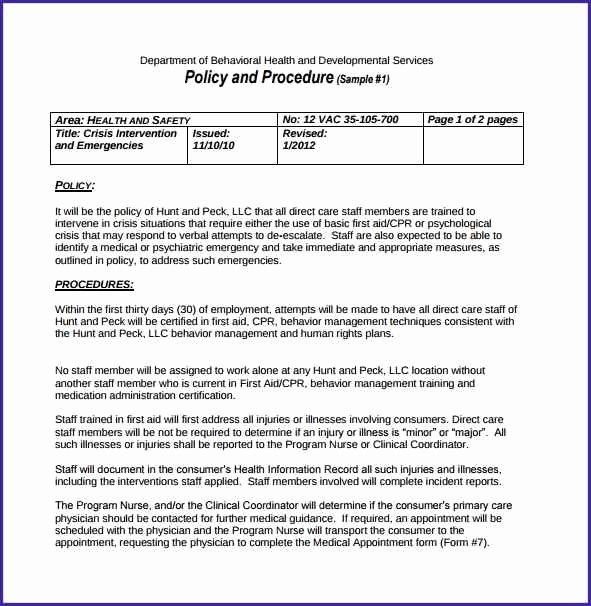 Policy and Procedure Template Policies and Procedures