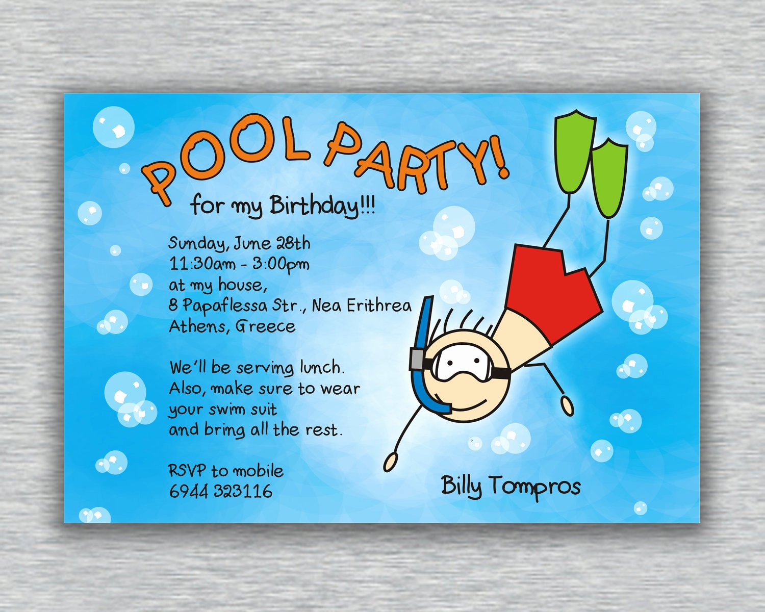 Pool Party Birthday Invitations Boy