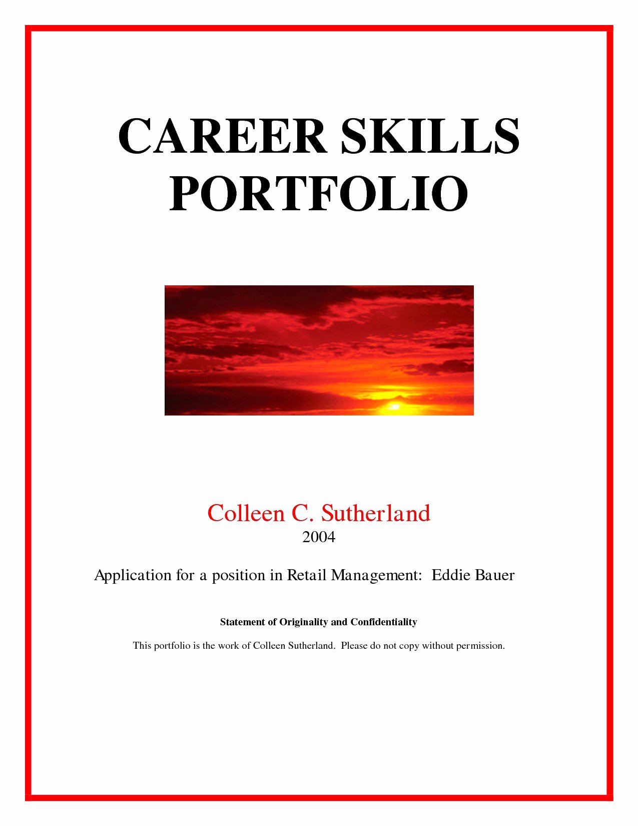 Sample Cover Page For Portfolio