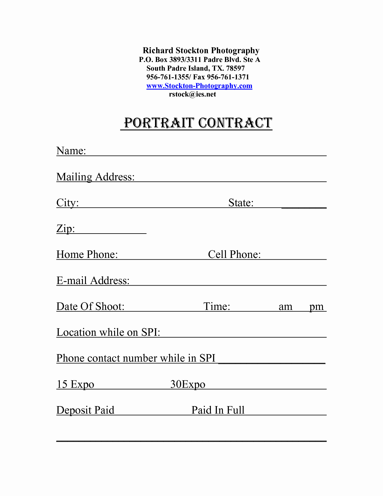 Portrait Graphy Contract Template Free Printable
