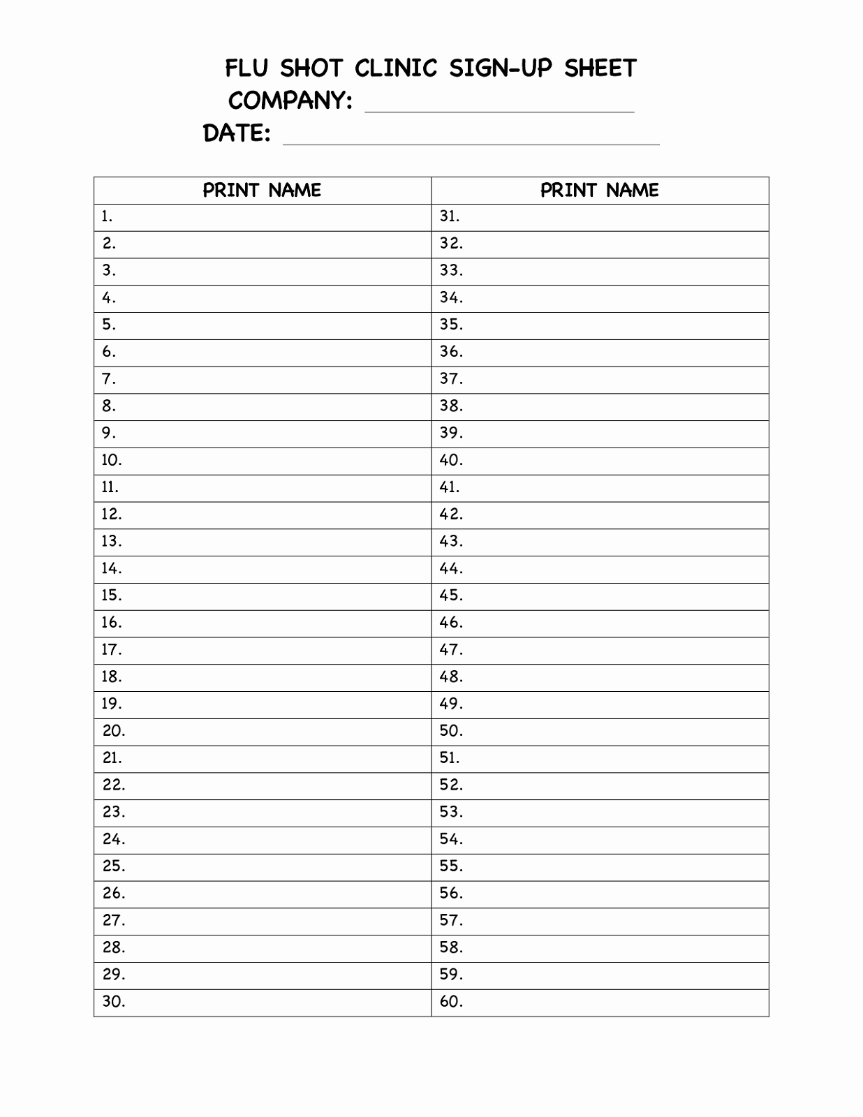 Potluck Sign Up Sheet Word for events