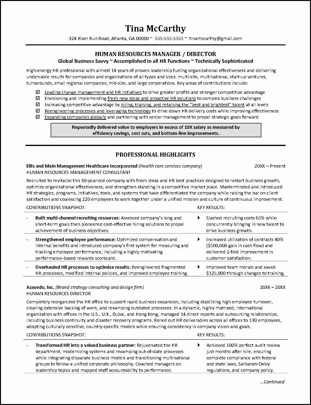 Powerful Human Resources Resume Example