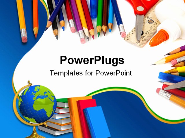 Powerpoint Template School Supplies with Pencils Globe