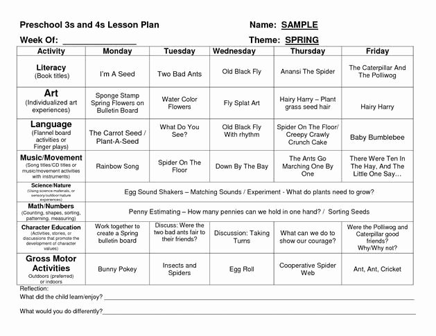 Preschool Creative Curriculum Lesson Plan Template