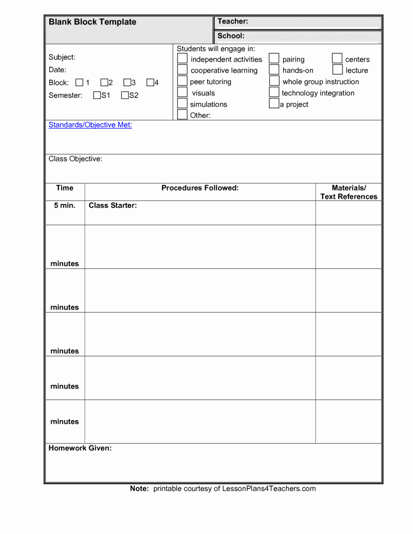 preschool lesson plan template word