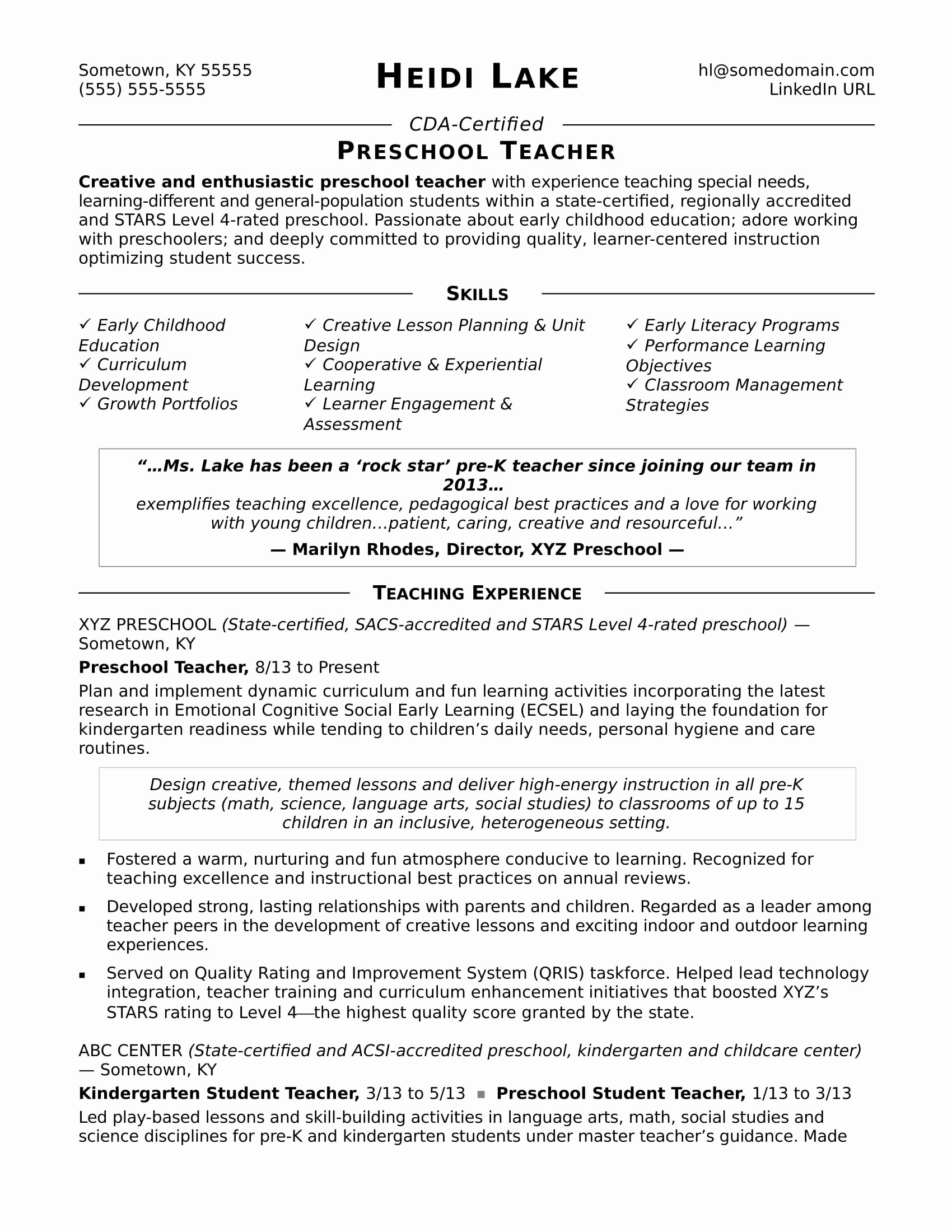 Preschool Teacher 13 Resume Skills