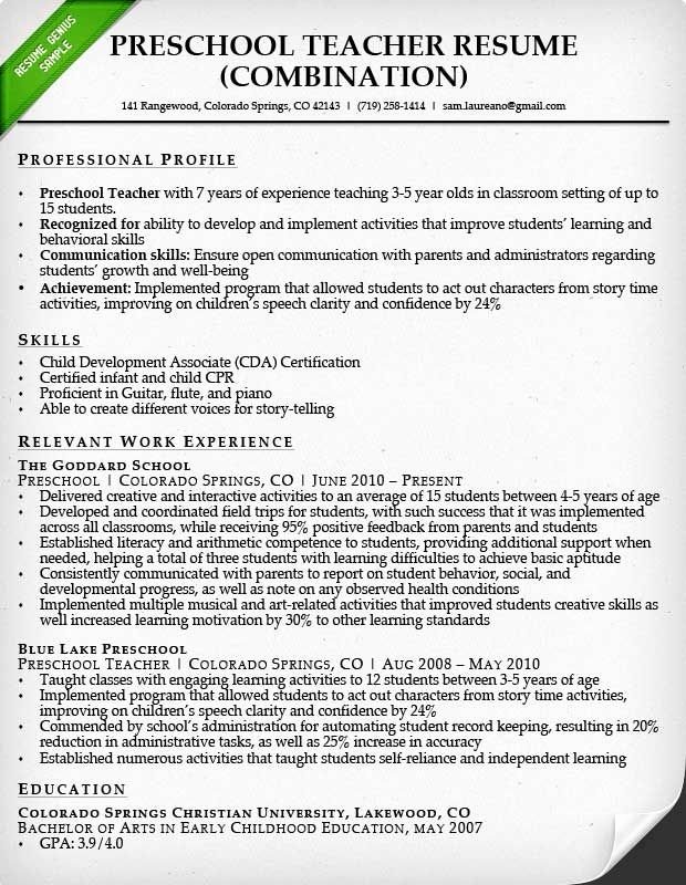 Preschool Teacher Sample Resume Best Resume Collection