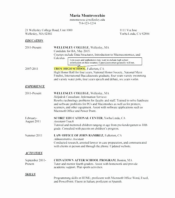 Pretty High Resume for College Admission High