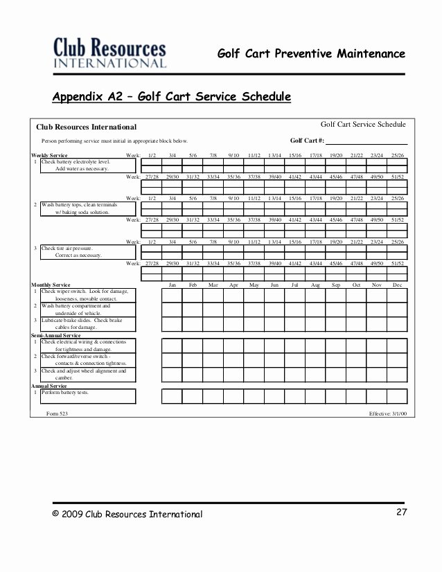 Preventive Maintenance Checklist Maintenance Schedule
