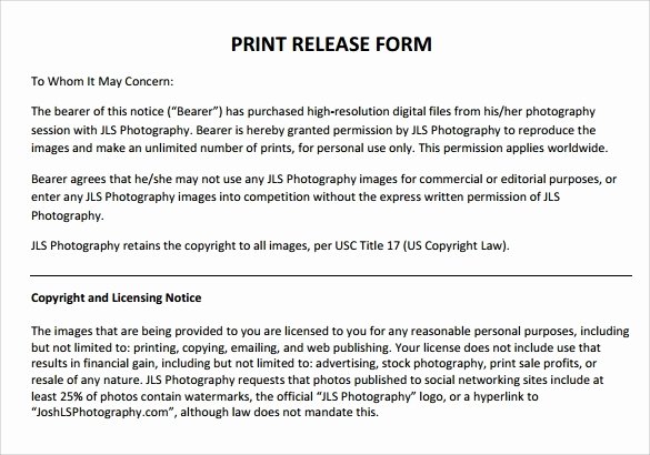 Print Release form Template