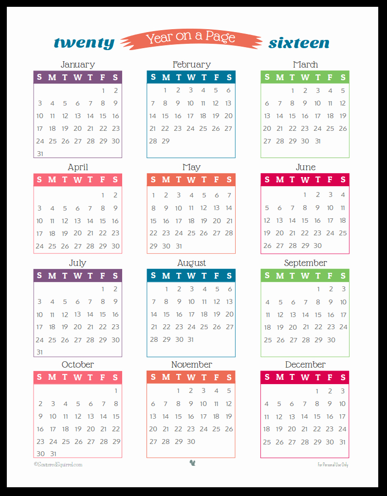 Printable 2016 Calendars