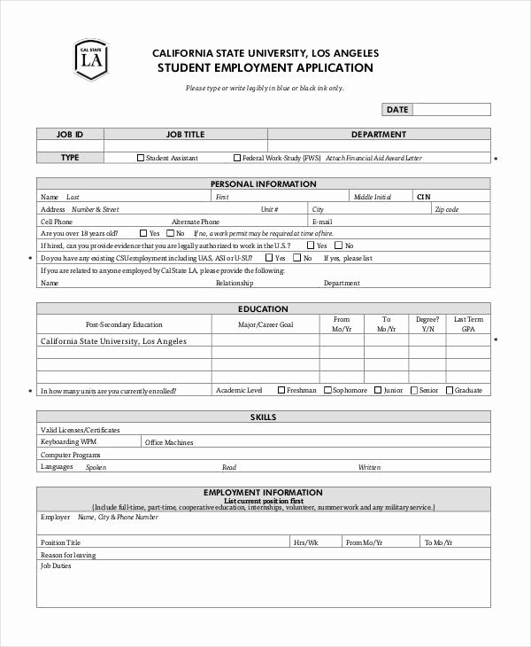 Printable Application for Employment California Template