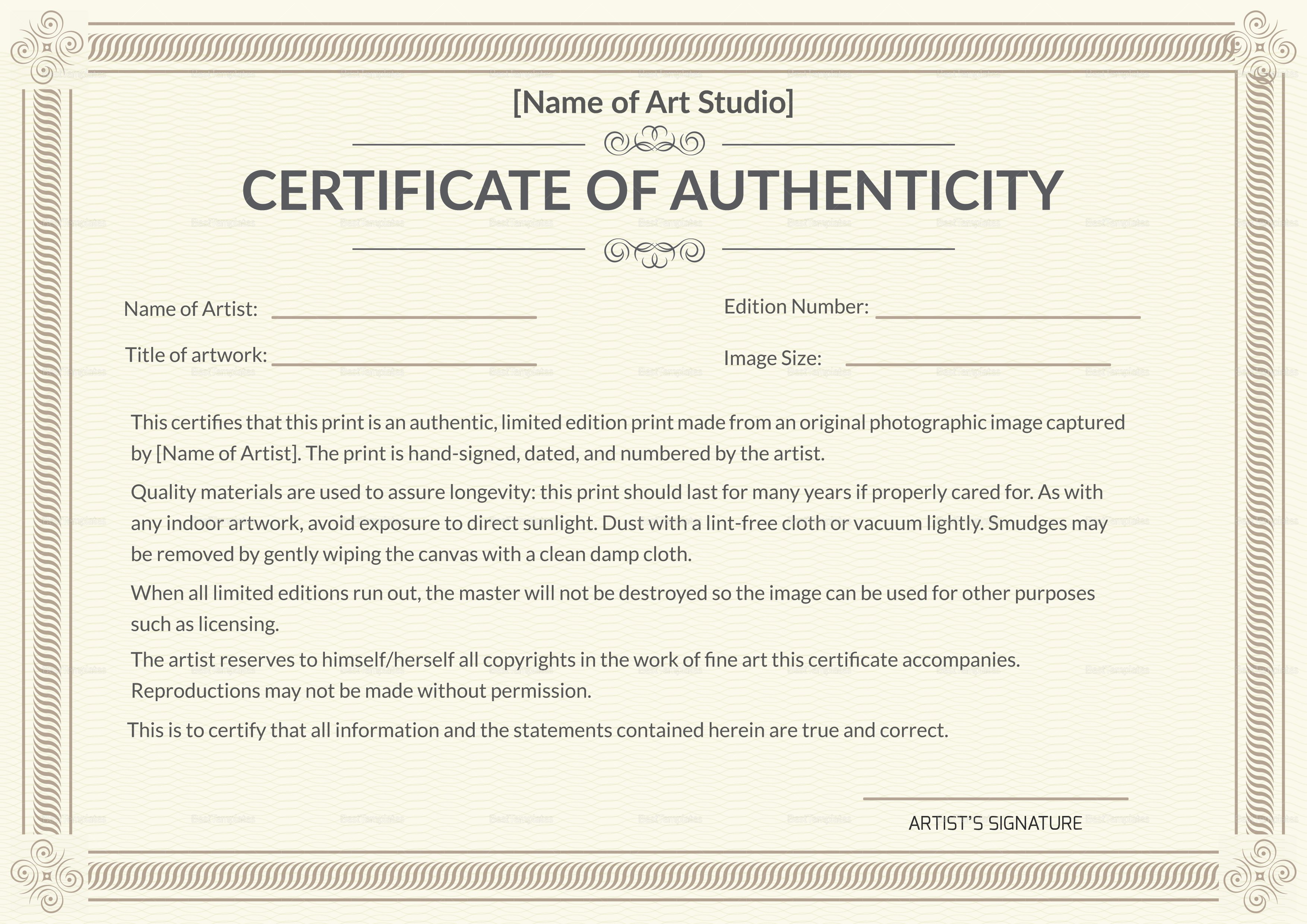 Printable Authenticity Certificate Design Template In Psd