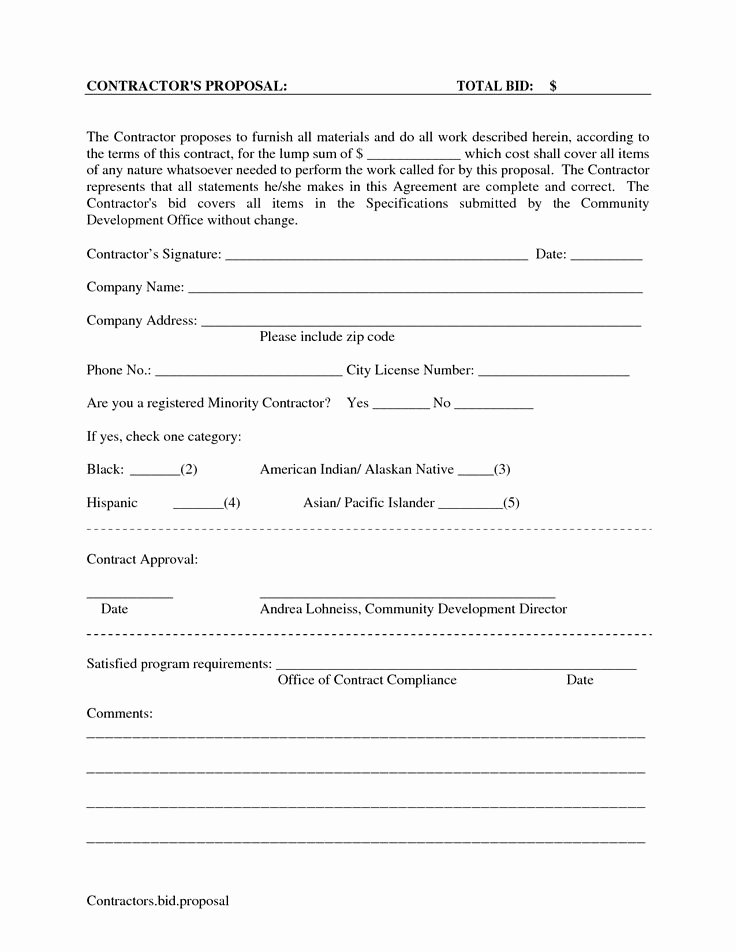 Printable Blank Bid Proposal forms