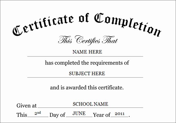 certificate of pletion template