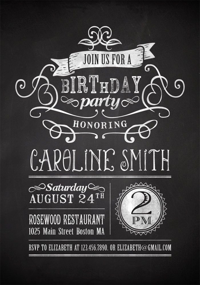 Printable Chalkboard Birthday Party Invitation