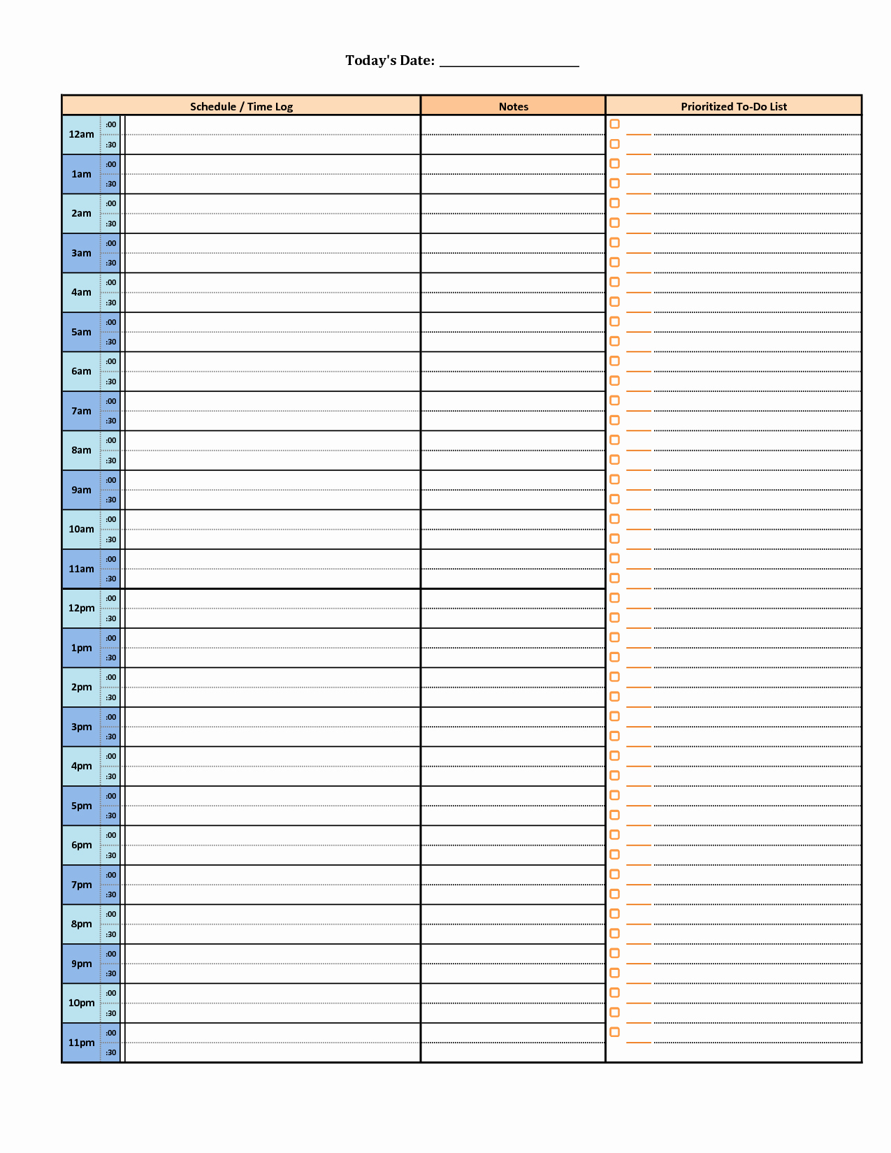 Printable Daily Hourly Schedule Template Dorm