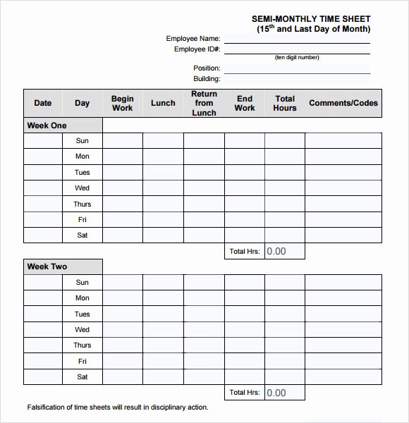 Printable Employee’s Monthly Timesheet Template Free