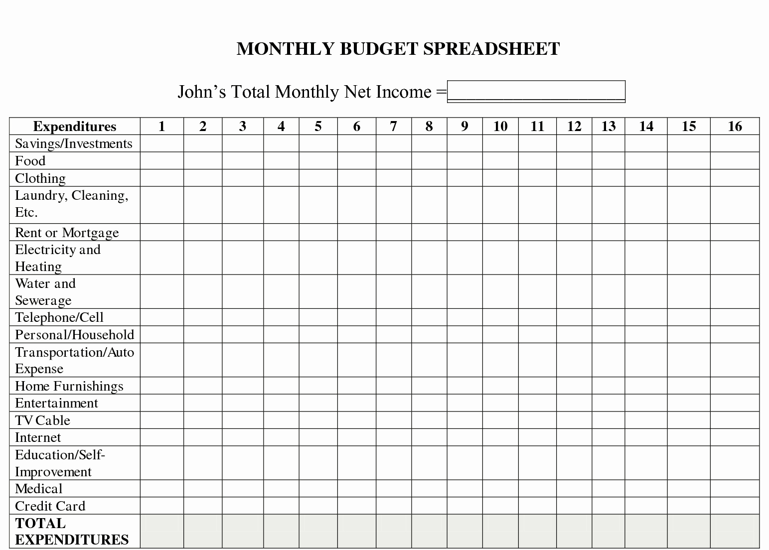 Printable Excel Monthly Bud Template Worksheet