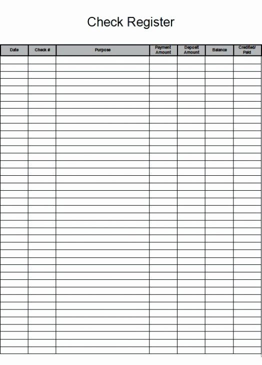 Printable Free Check Register Template Excel Pdf