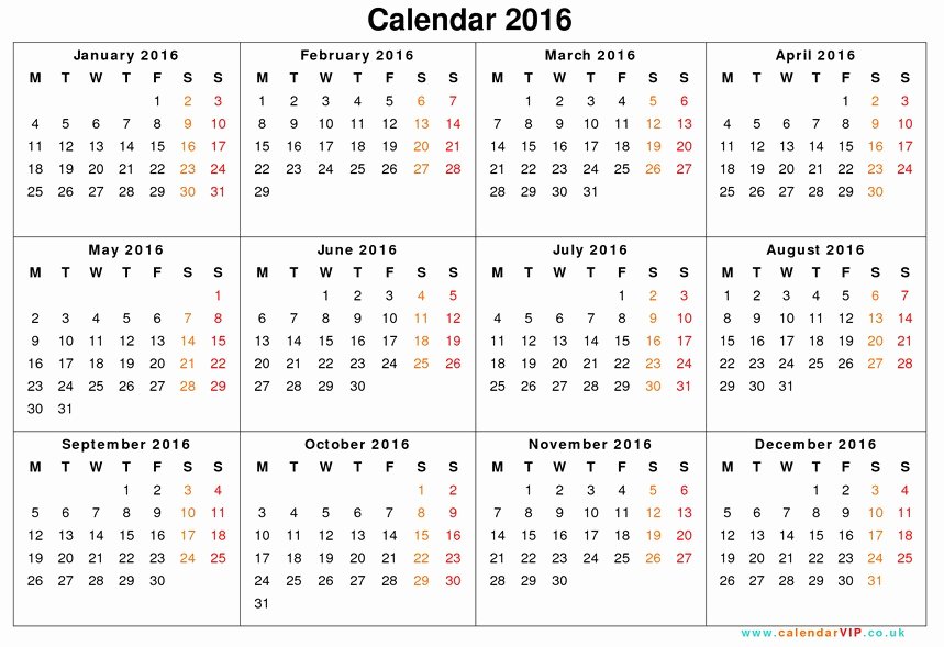 Printable Full Year Calendar 2016 Calendar Template 2018