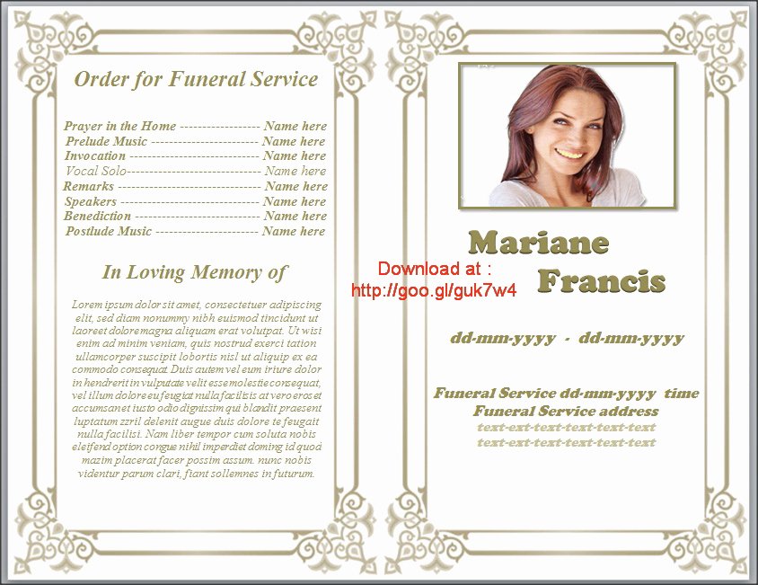 Printable Funeral Program Template Free Download by